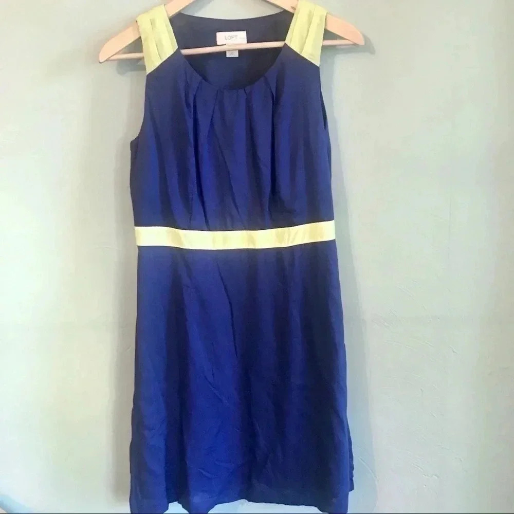 Ann Taylor LOFT blue sheath dress with yellow trim